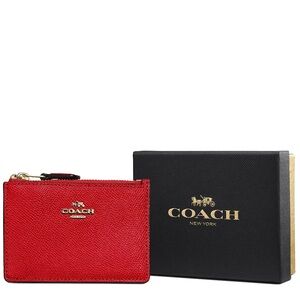 Coach NIB! Mini Skinny ID Cardholder in Red Apple Crossgrain Leather